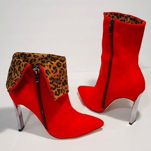 Red Faux Suede Booties